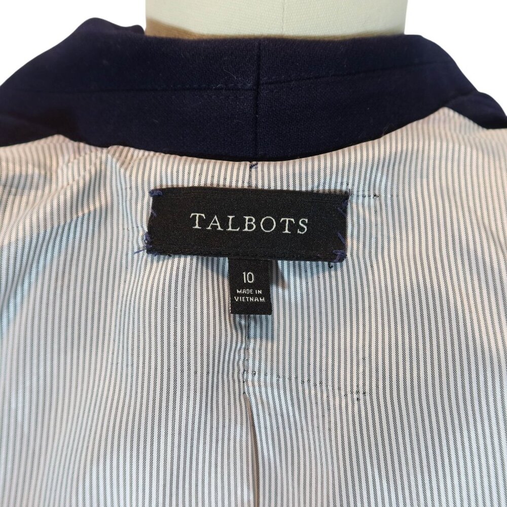 TALBOTS Navy Blue Ponte Knit Ornate Button Blazer Size 8 Nautical Preppy Office - Picture 8 of 9